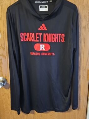adidas Black and Red Rutgers Scarlet Knights Long Sleeve Performance Hooded Top